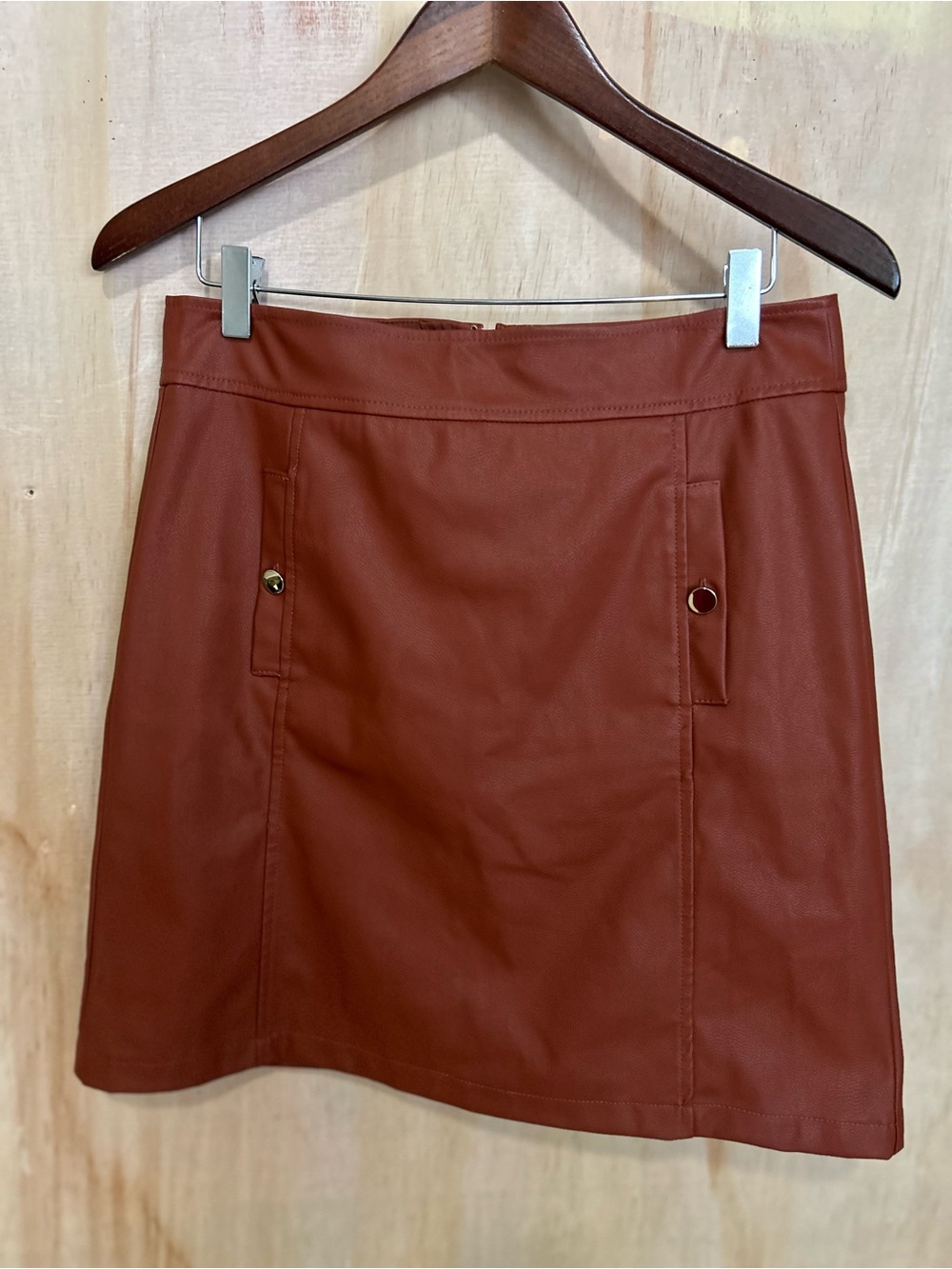 LOFT Faux Leather Mini Skirt in Rust